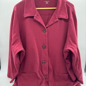 Lands' End Women's Cranberry Button Down Cotton Jersey Jacket, Size 3XL